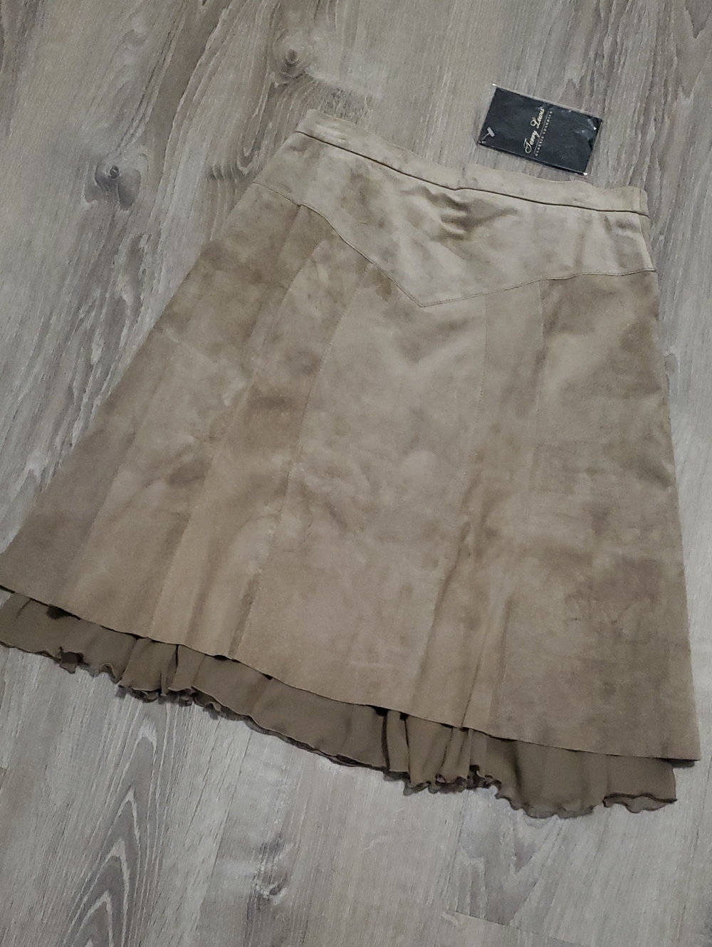 NWT Vintage Terry Lewis Leather Suede A-Line Midi Skirt in Taupe Size 14 Western